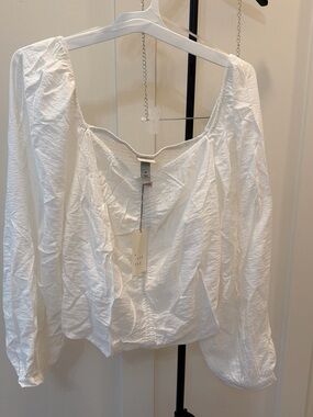 White Long-Sleeve Smocked Peasant Top 2X A New Day #558